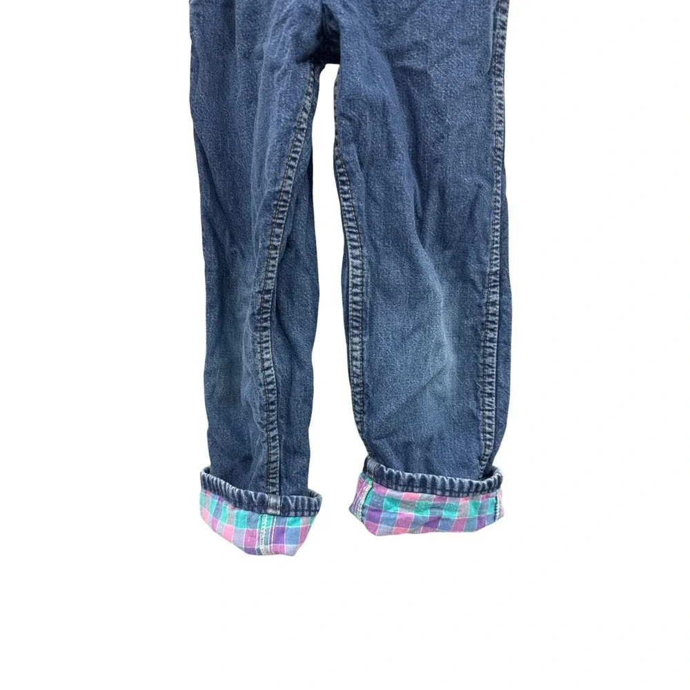 Vintage OshKosh B'gosh Vestbak Blue Purple Plaid Lined Denim Overalls Size 5